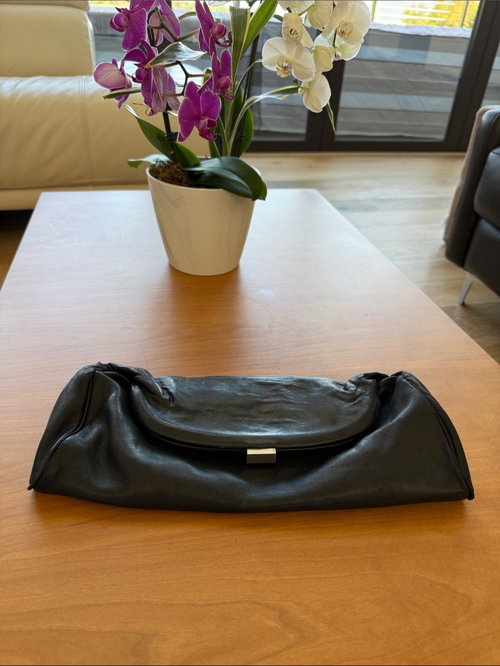 Kenneth Cole Black Leather Foldover Clutch